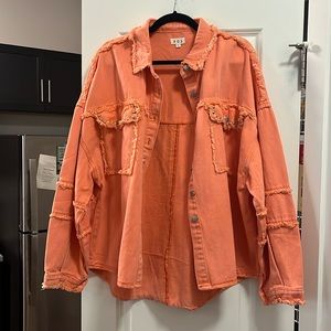 Large Orange rhinestone shacket. POL. Great condition
